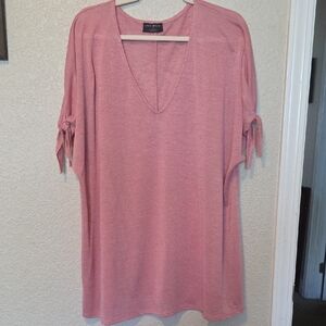 Lane Bryant Dusty Rose V-Neck Tie-Sleeve Tunic
